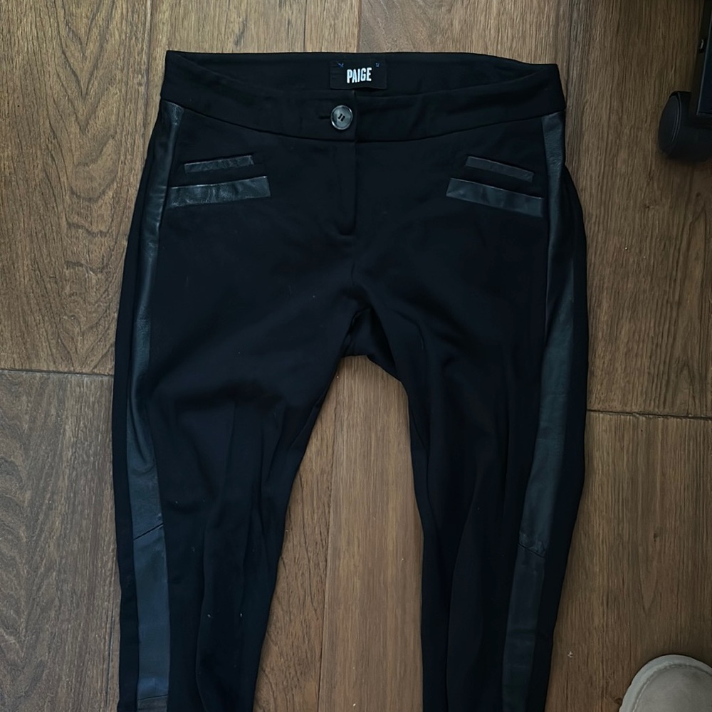 Paige low to mid rise stretchy pants with leather detail